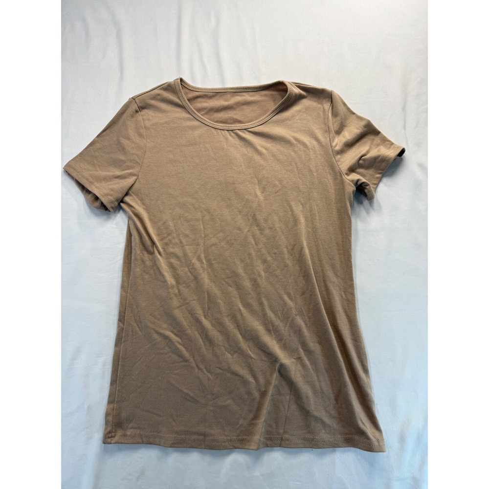 Kids Tan Short Sleeve T-Shirt Crew Neck Basic Solid Neutral Tee